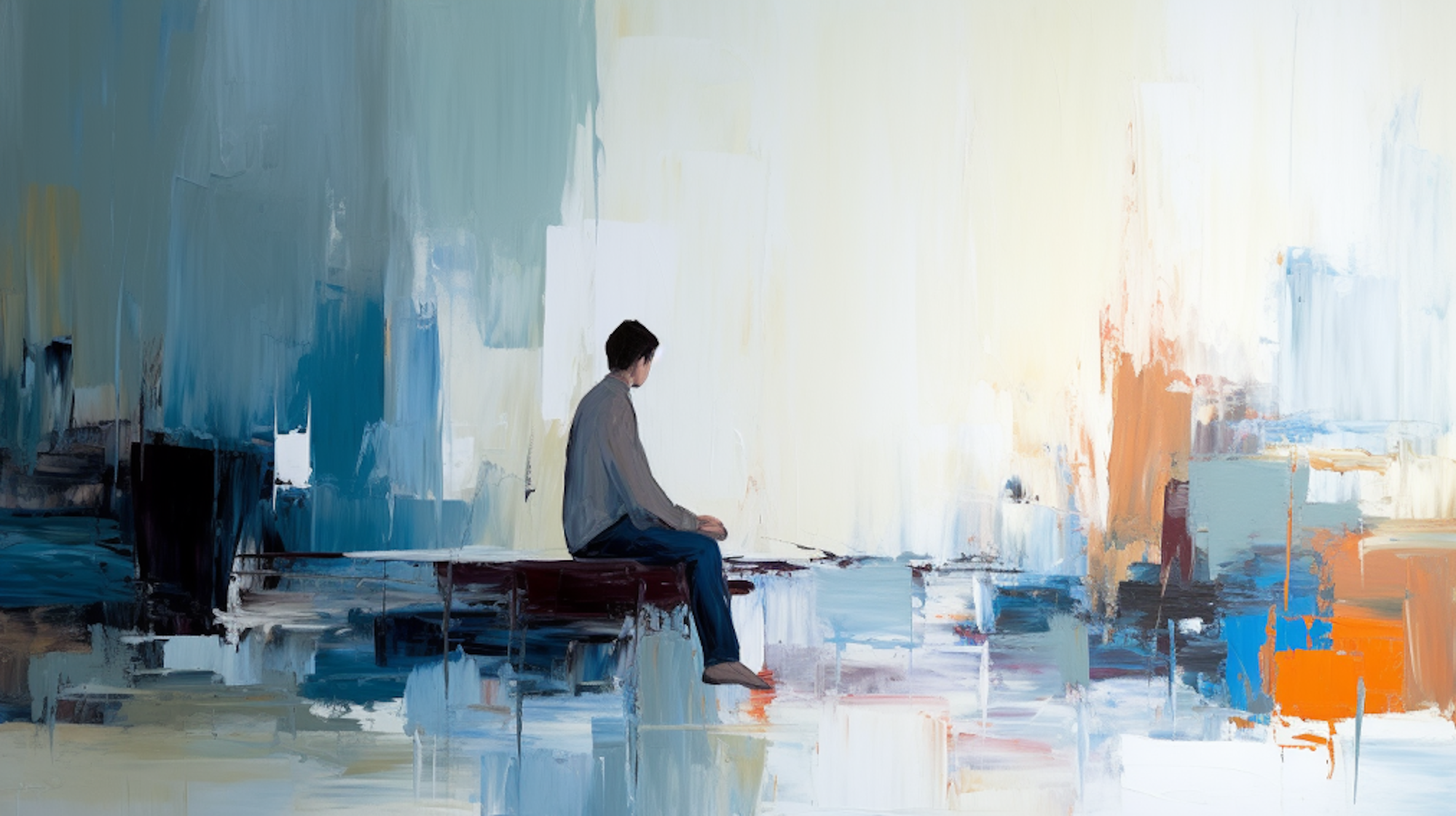 Illustration: Ein Mann sitzt alleine in einem Raum.