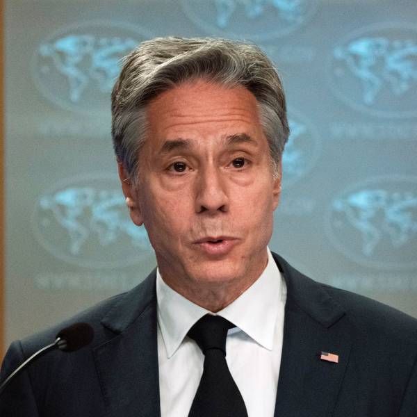 Antony Blinken, Außenminister der USA, spricht im Außenministerium zu Journalisten.