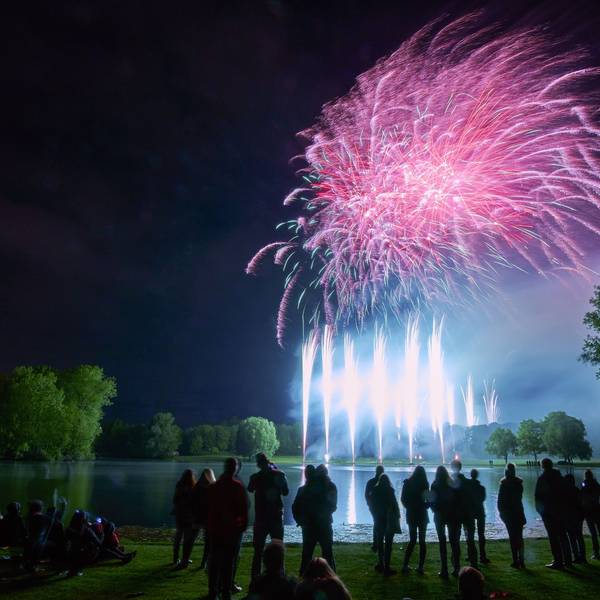 Ein Feuerwerk ist im Bonner Rheinaue beim Fest "Rhein in Flammen" zu sehen.