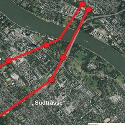 Eine Karte zeigt die geplante Trasse für das Seilbahnprojekt in Bonn.