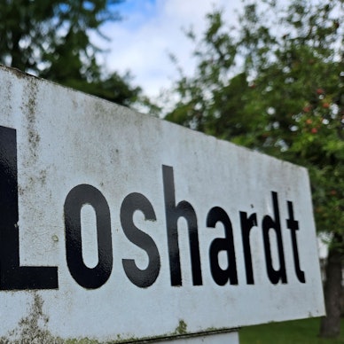 Zu sehen ist ein Straßenschild mit dem Namen Loshardt.