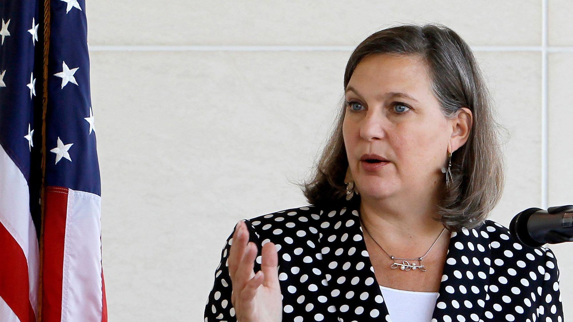 Victoria Nuland, damalige Assistant Secretary of State der USA, spricht bei einer Pressekonferenz in der US-Botschaft.