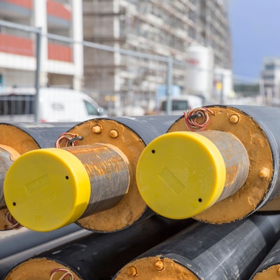 Fernwärme Rohrlager an der Baustelle Butzweilerhof