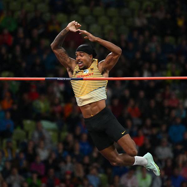 Germany's Bo Kanda Lita Baehre competes in the men's Pole Vault final during the European Athletics Championships at the Olympic Stadium in Munich, southern Germany on August 20, 2022. (Photo by ANDREJ ISAKOVIC / AFP)