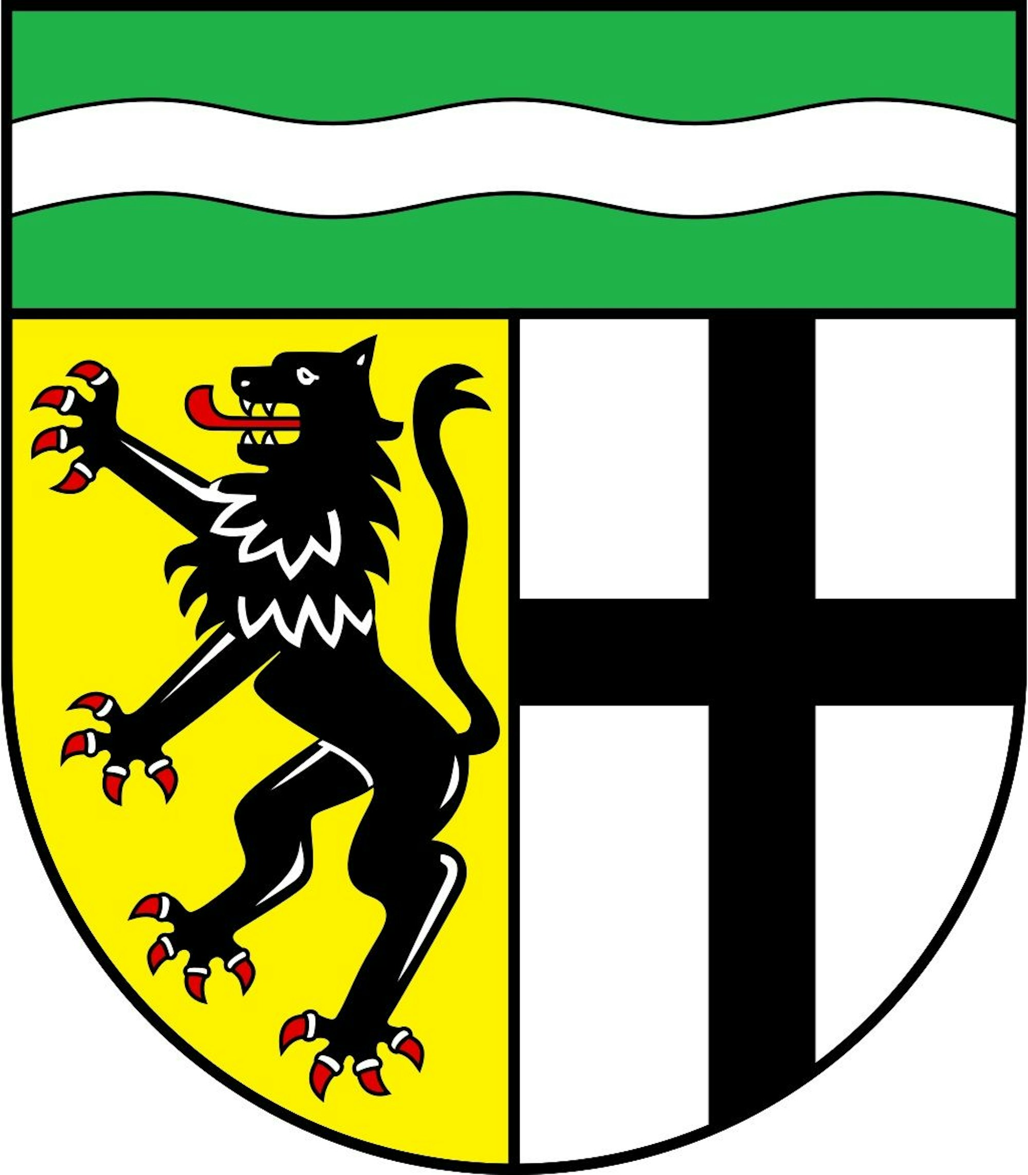 Silberband, Löwe, Kreuz: Das Wappen des Rhein-Erft-Kreises.