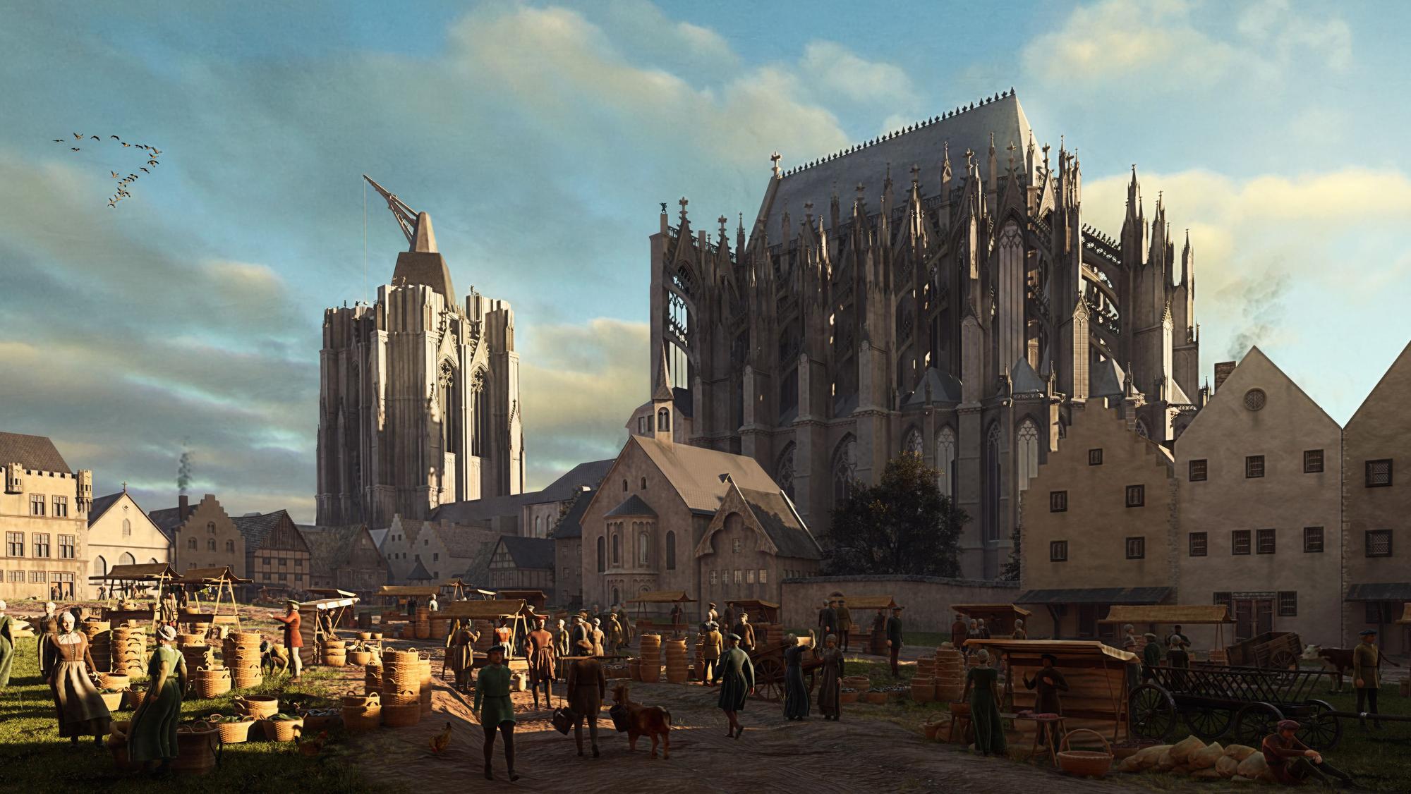 Virtuell erstellte 3D-Animation des Kölner Doms in seiner Entstehungszeit