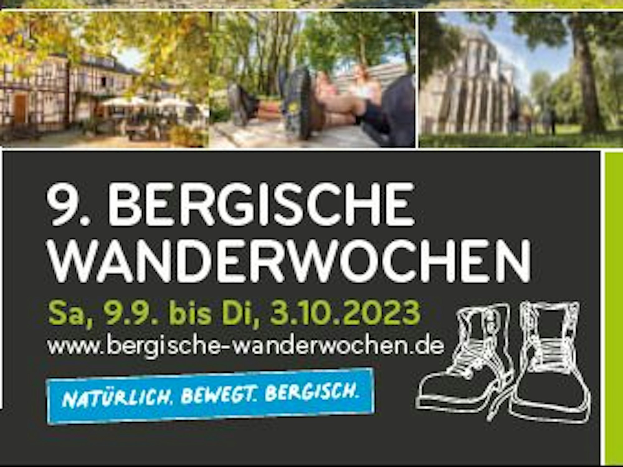 Titelbild eines Faltplattes zum Programm der Bergischen Wanderwochen 2023.