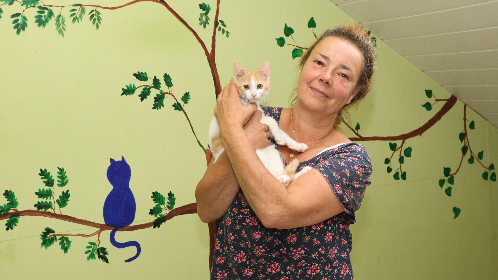 Das Foto zeigt Nicole Koebnick mit Kater Benni auf dem Arm.