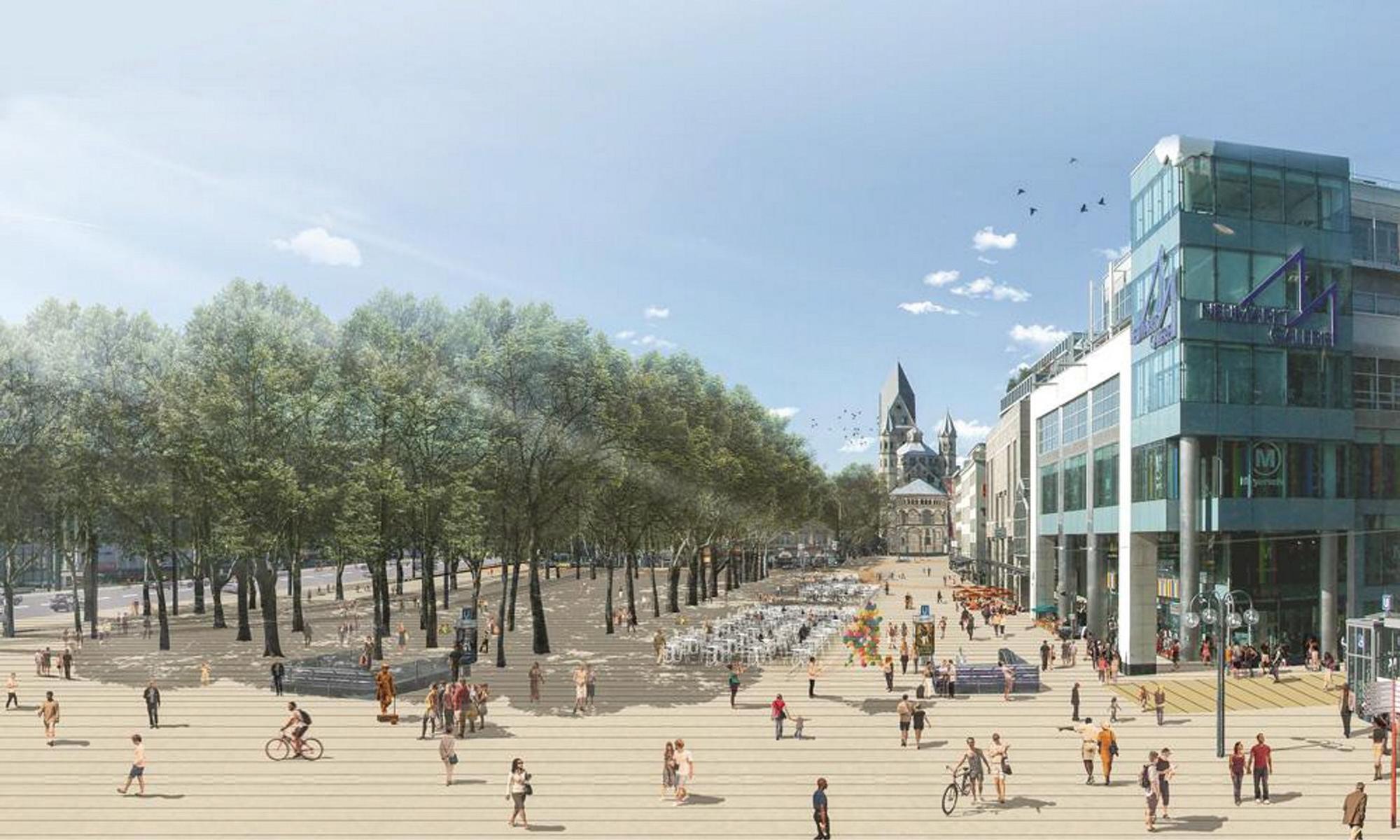 Eine frühere Visualisierung zeigt den Neumarkt ohne Gleise für die Stadtbahn.