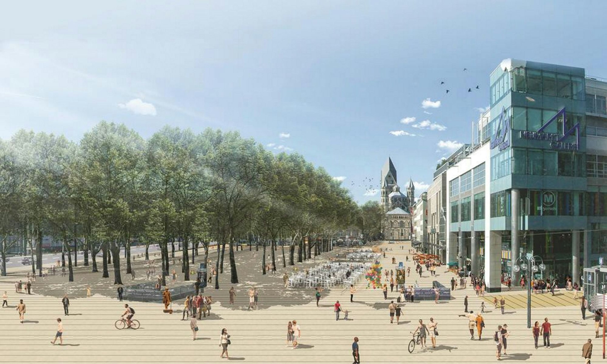 Eine frühere Visualisierung zeigt den Neumarkt ohne Gleise für die Stadtbahn.