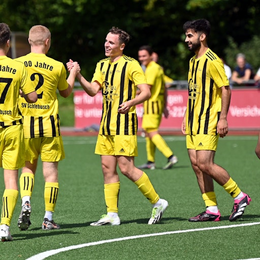 30.07.2023, Fussballk-SV Schlebusch-RW Ahrem
mitte: Noah Gonschior (Schlebusch) Torschütze zum 1:0
Foto: Uli Herhaus