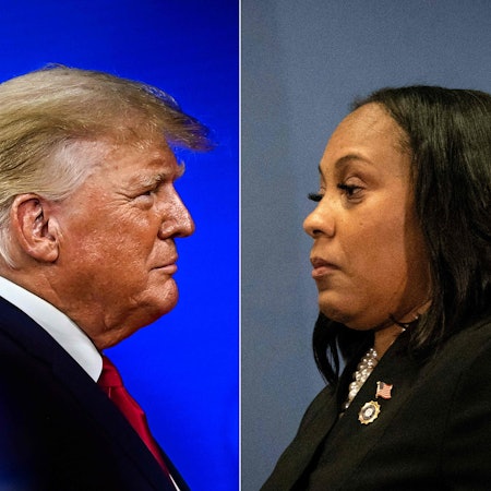 Die Bildkombination zeigt die Profile von Donald Trump und Fani Willis