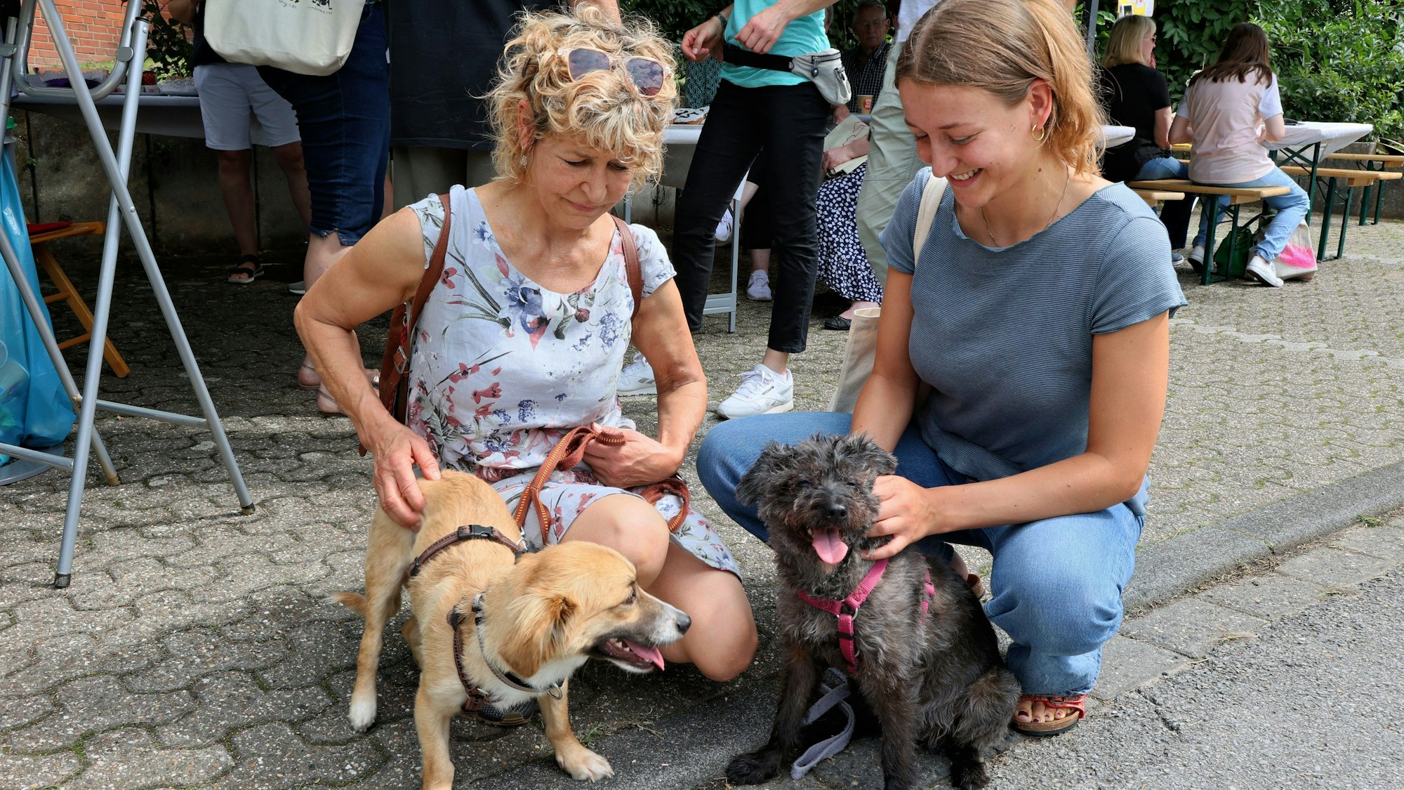Zwei Frauen mit Hunden.