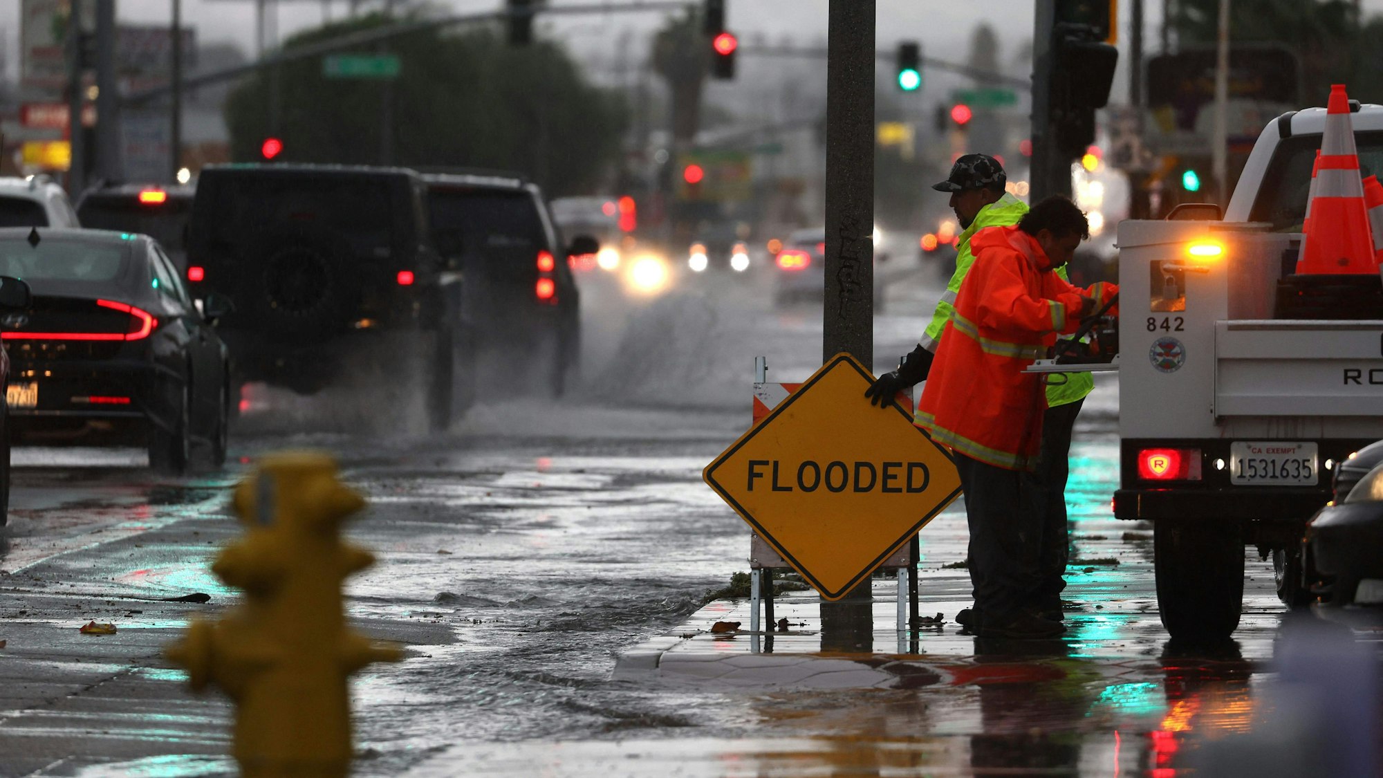 Überschwemmungen nach dem Tropensturm Hilary in San Bernardino, Kalifornien,