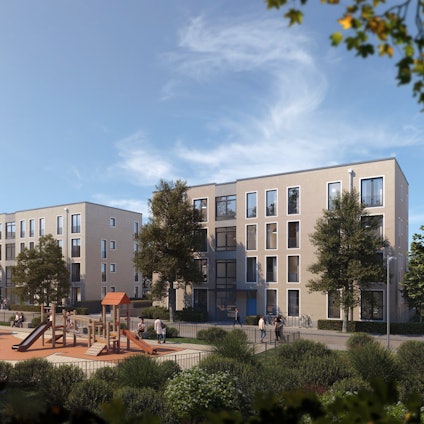 Eine Visualisierung des Neubauprojekts am Fuchskaule in Porz-Elsdorf.