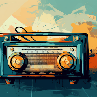 Illustration: Radio vor abstraktem Hintergrund