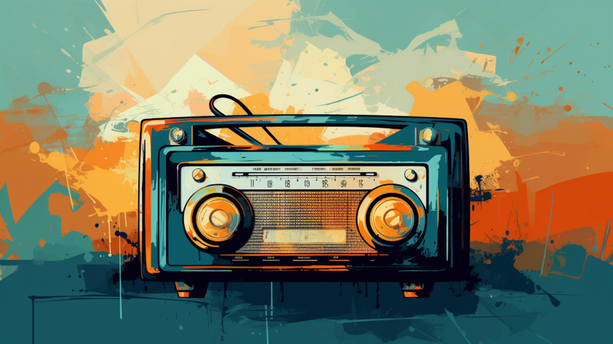 Illustration: Radio vor abstraktem Hintergrund