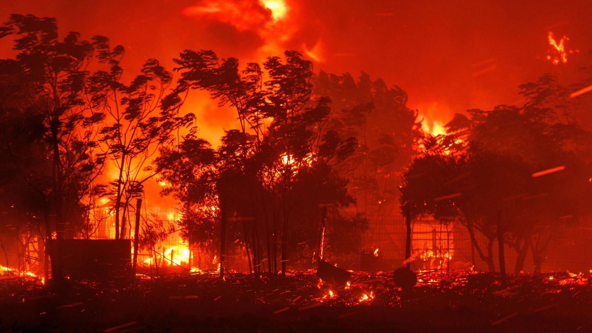 Griechenland, Avantas: Das Feuer verbrennt ein Haus im Dorf in der Nähe der Stadt Alexandroupolis in der nordöstlichen Region Evros.