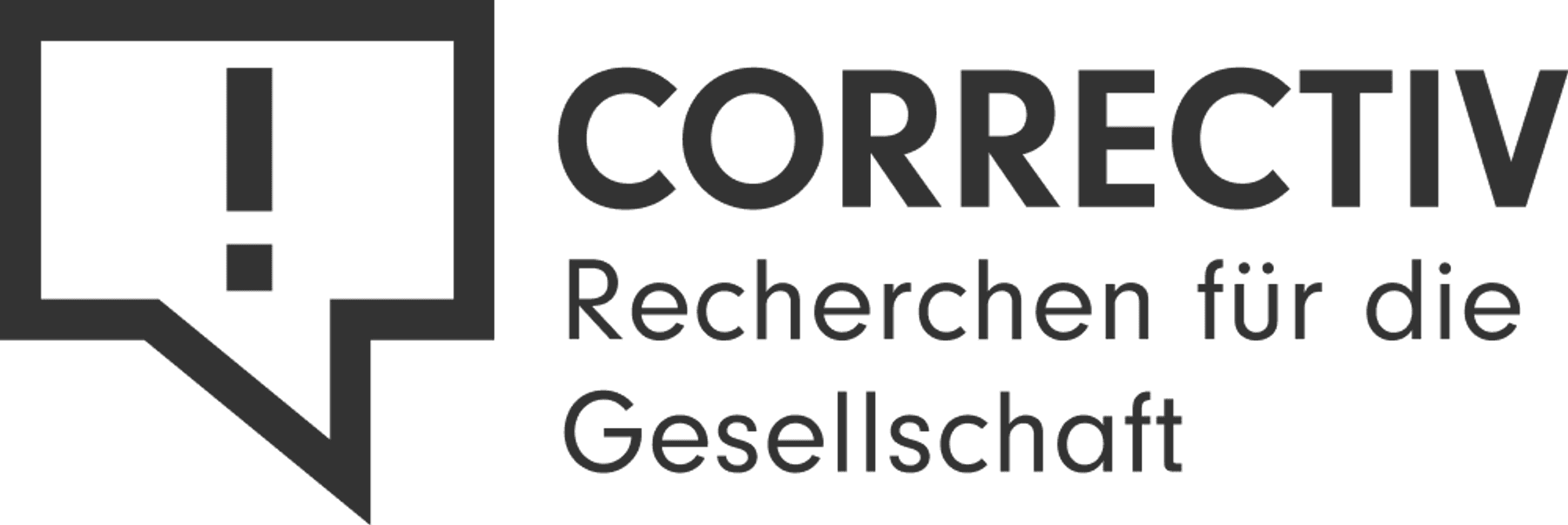 Das Bild zeigt das Logo von Correctiv zusammen mit dem Slogan „Recherchen für die Gesellschaft“.