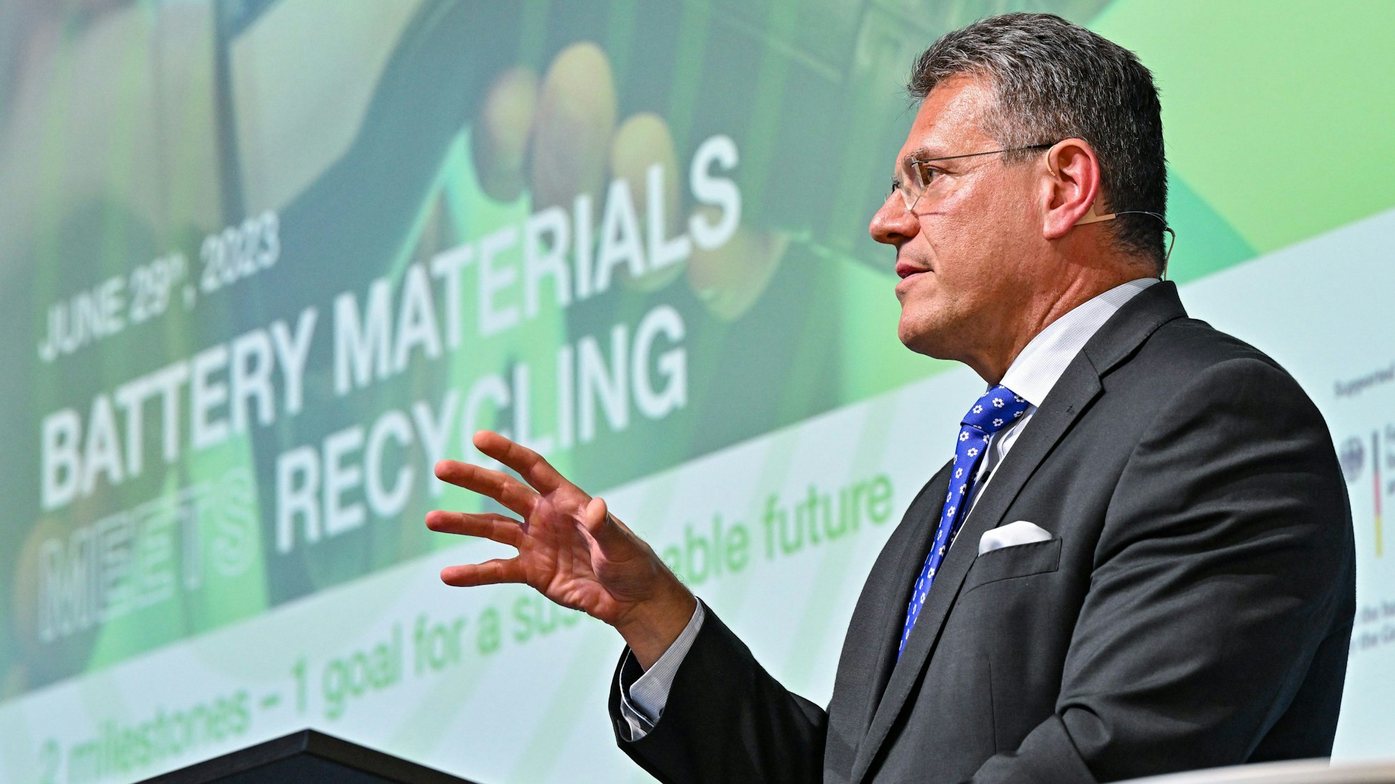 Maros Sefcovic, EU-Kommissionsvize, spricht auf einem Festakt des Chemiekonzerns BASF zur Eröffnung einer Anlage für die Herstellung von Kathodenmaterialien. (Archivbild)
