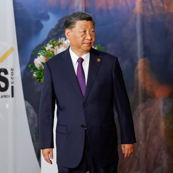 China's President Xi Jinping arrives at the 2023 BRICS Summit in Johannesburg, South Africa, Wednesday, Aug. 23, 2023. (Gianluigi Guercia/Pool via AP)
