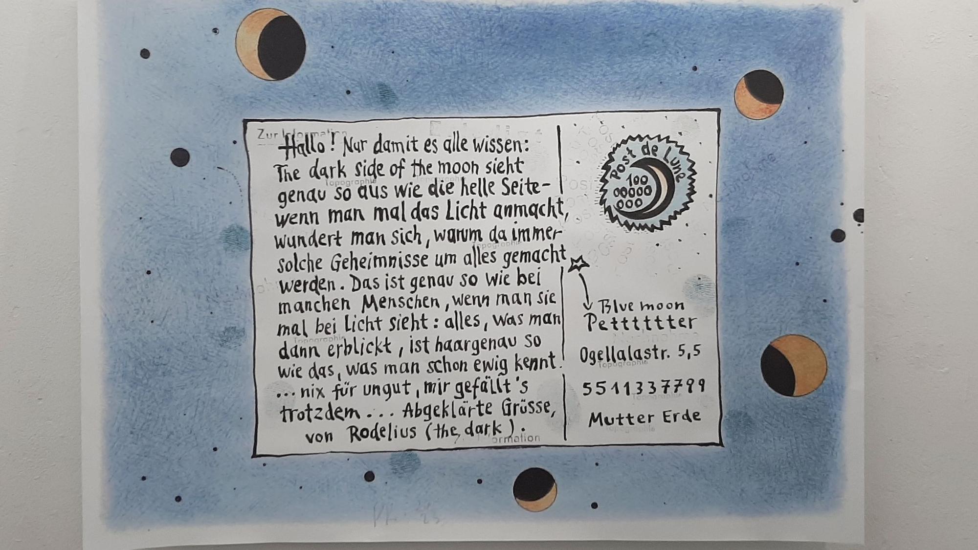 Postkarten-Arbeit von Peter Kaczmarek im Künstlerbunker Opladen.