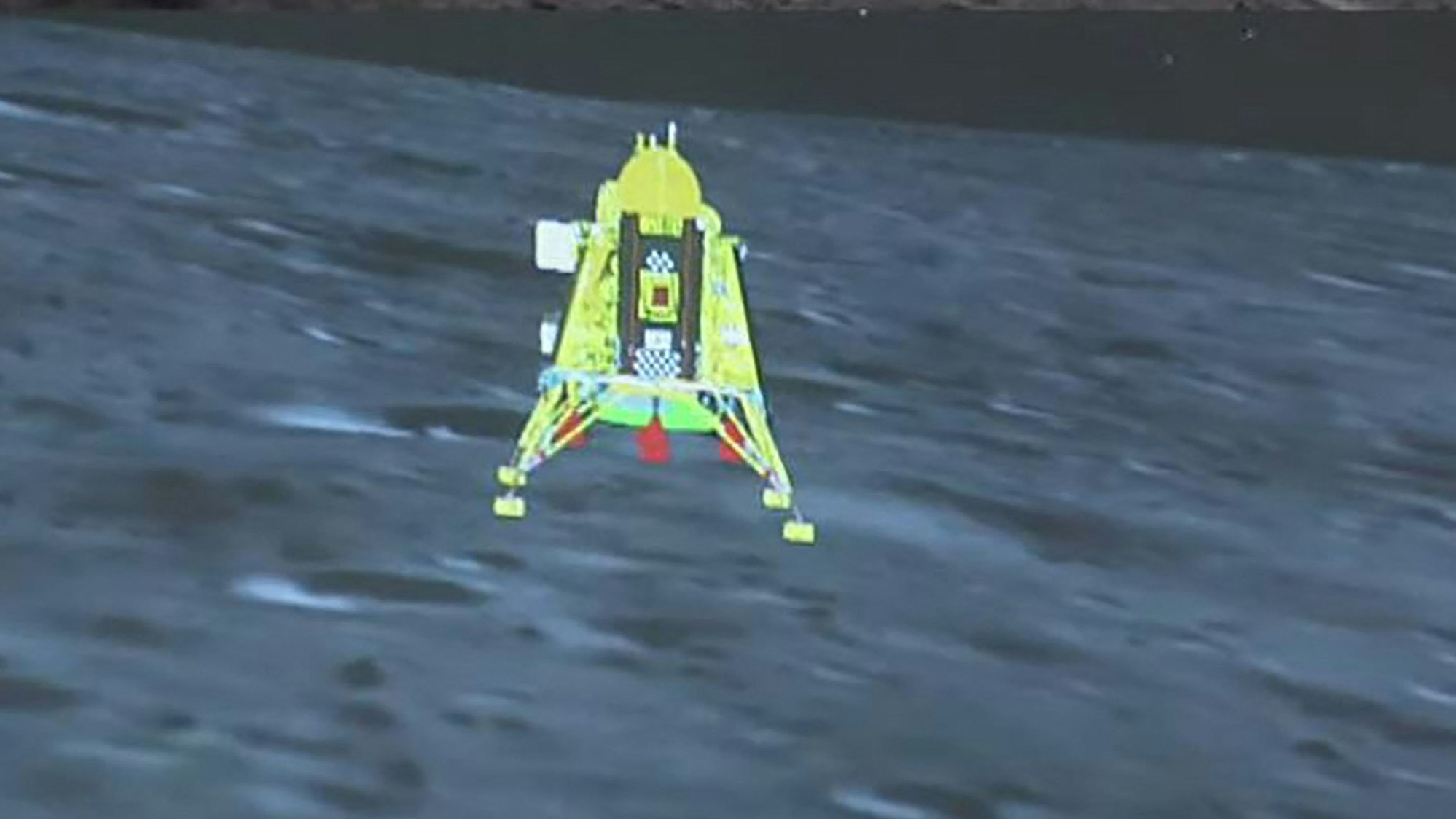 Dieser Screenshot vom Live-Feed der Website der Indian Space Research Organization (ISRO) zeigt die erfolgreiche Mondlandung der Raumsonde Chandrayaan-3 auf dem Südpol des Mondes.