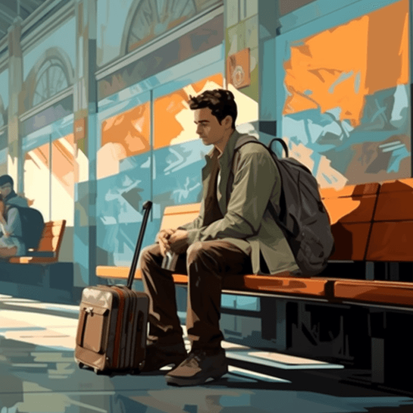 Illustration: Wartehalle im Bahnhof