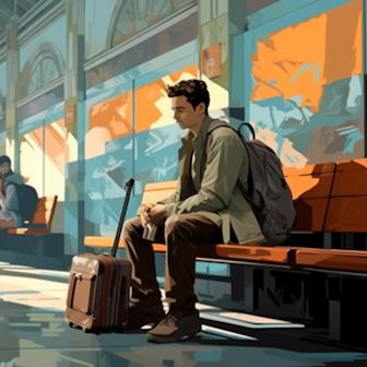 Illustration: Wartehalle im Bahnhof