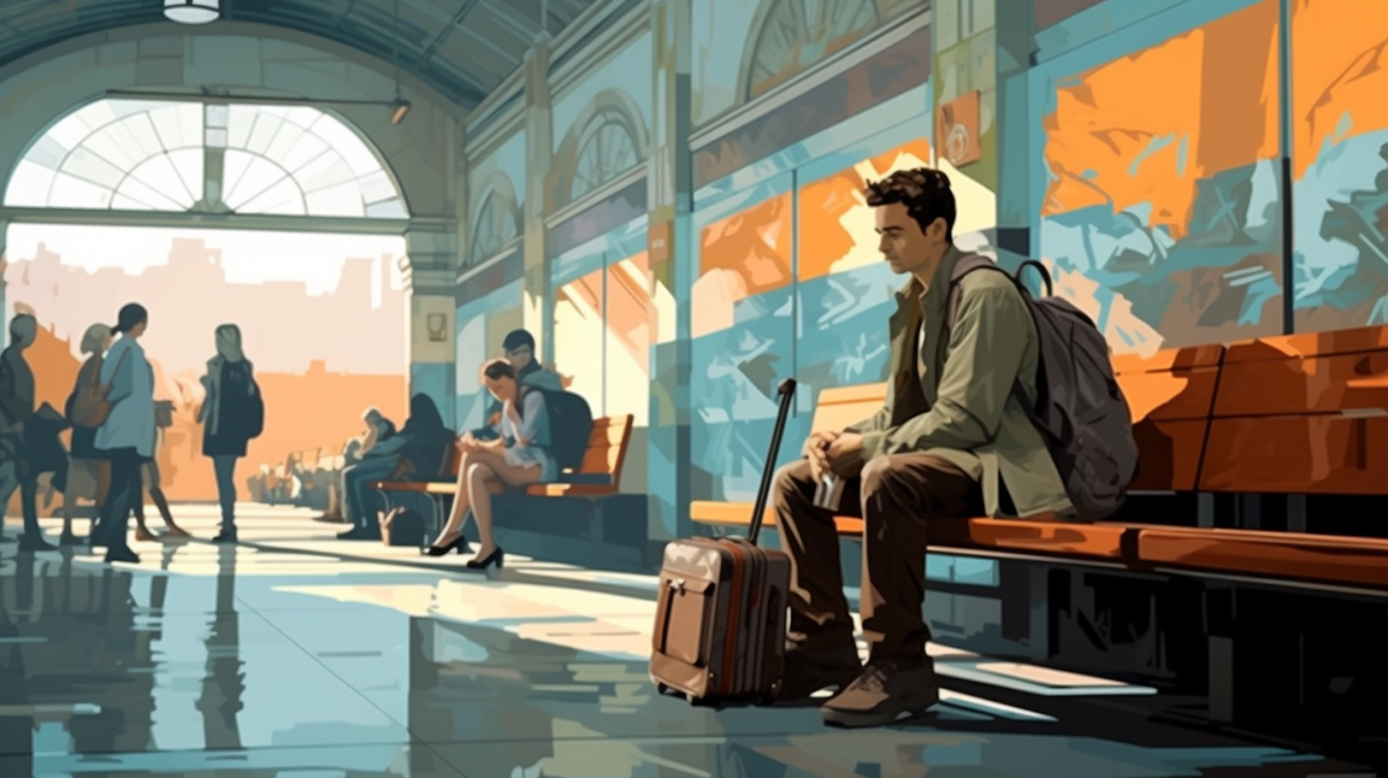 Illustration: Wartehalle im Bahnhof