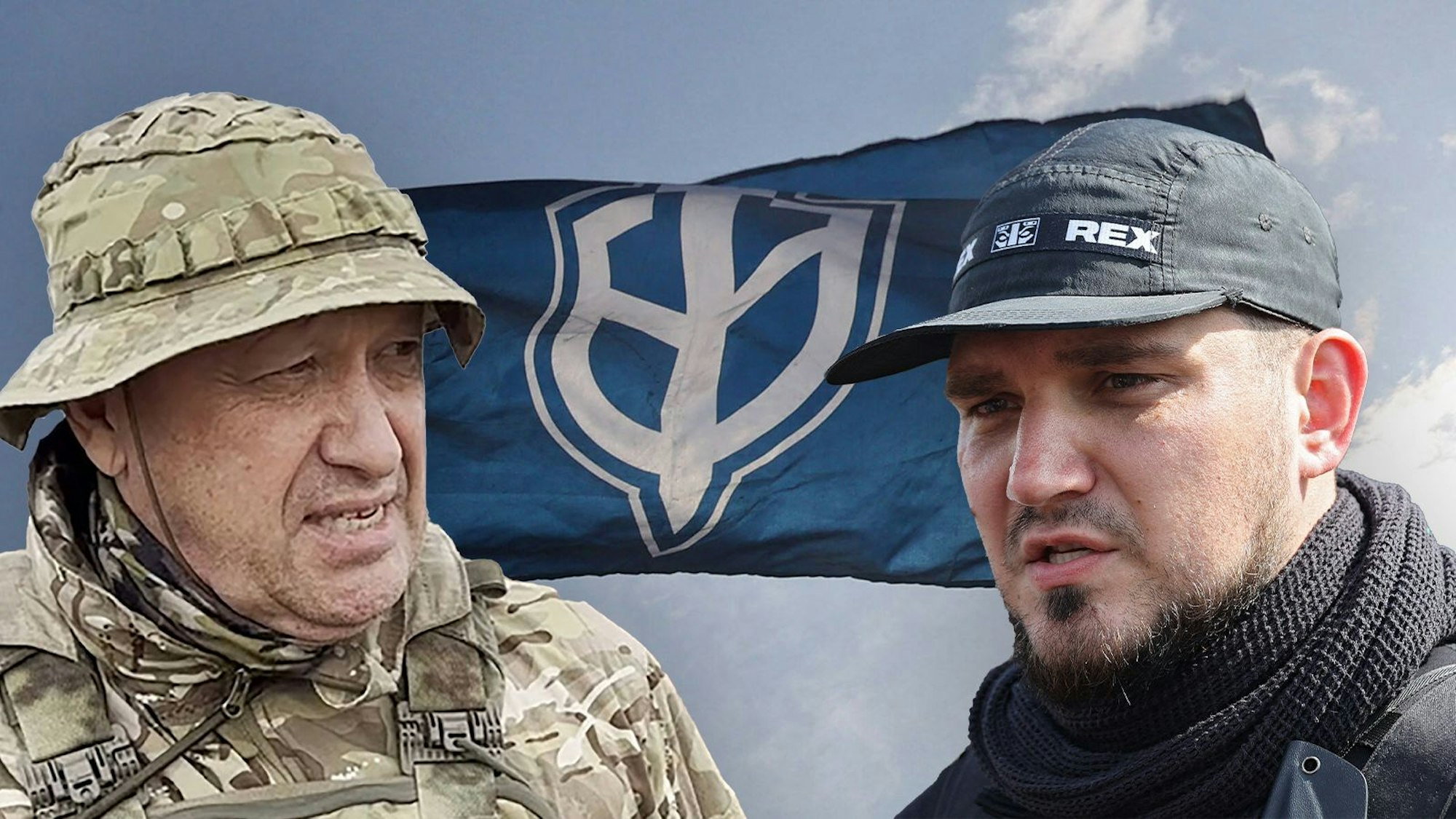 Wagner-Chef Jewgeni Prigoschin (l.) ist mutmaßlich bei einem Flugzeugabsturz gestorben. Der einstige Kölner Neonazi Denis Kapustin (r.) fordert die Söldnergruppe nun zur Rache an Putin auf.