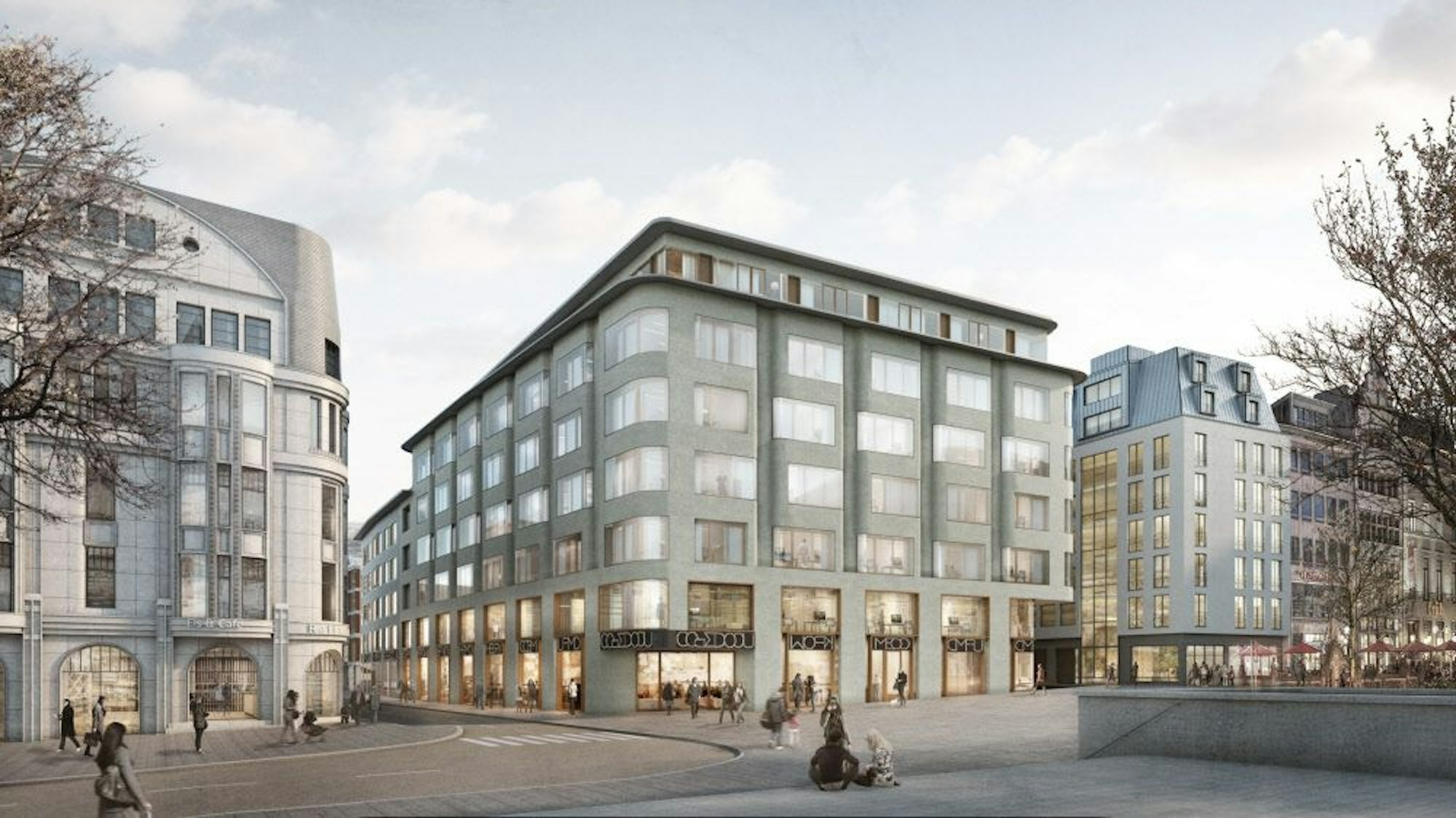 Das prominenenteste Gebäude am Laurenz-Carré in einer Visualisierung dargestellt.