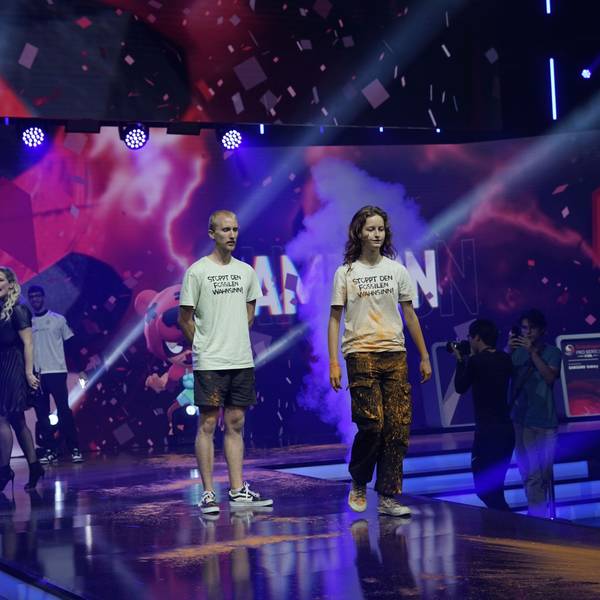 Aktivisten der Letzten Generation während eines Protests auf der Gamescom.
