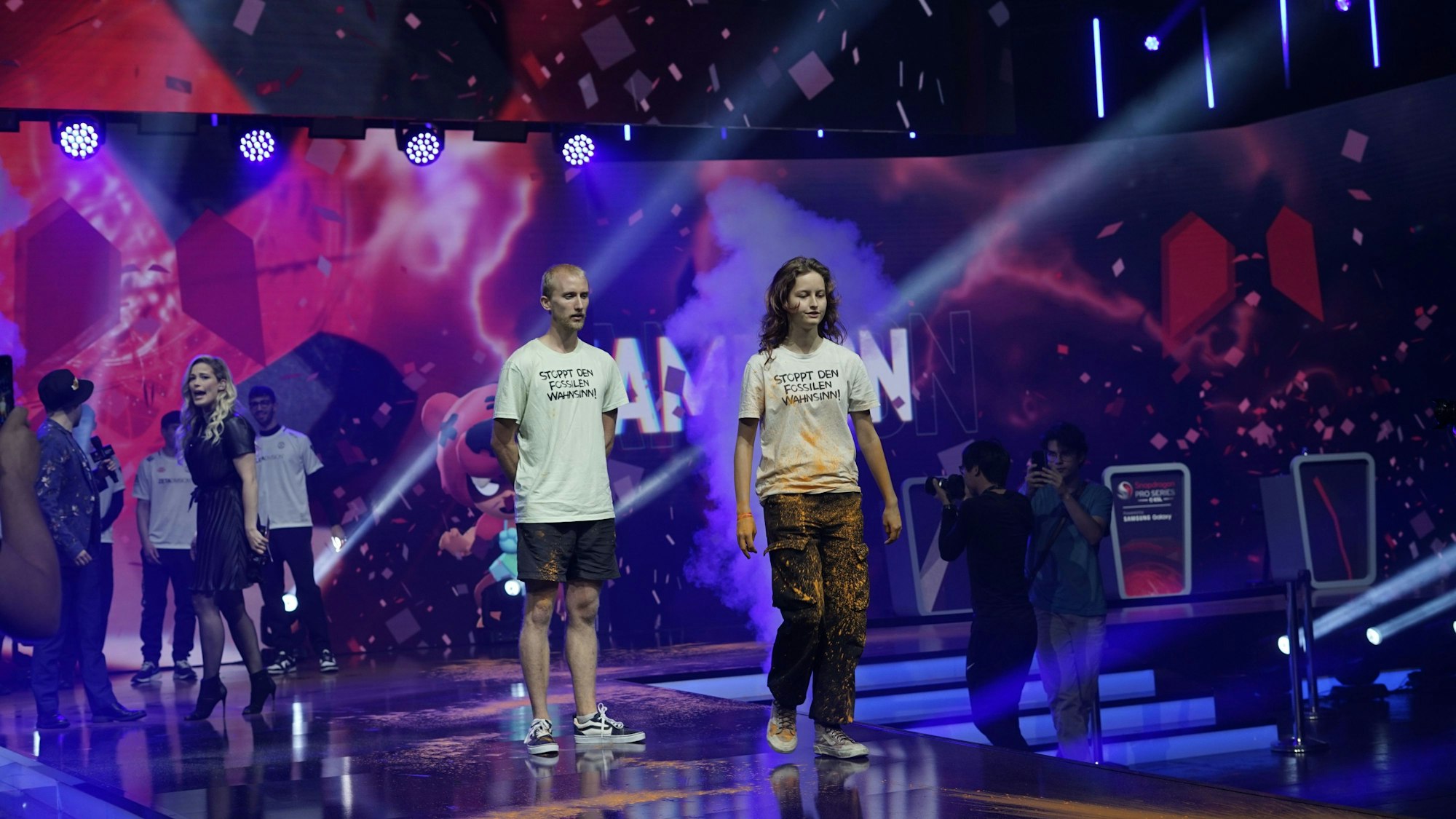 Aktivisten der Letzten Generation während eines Protests auf der Gamescom.