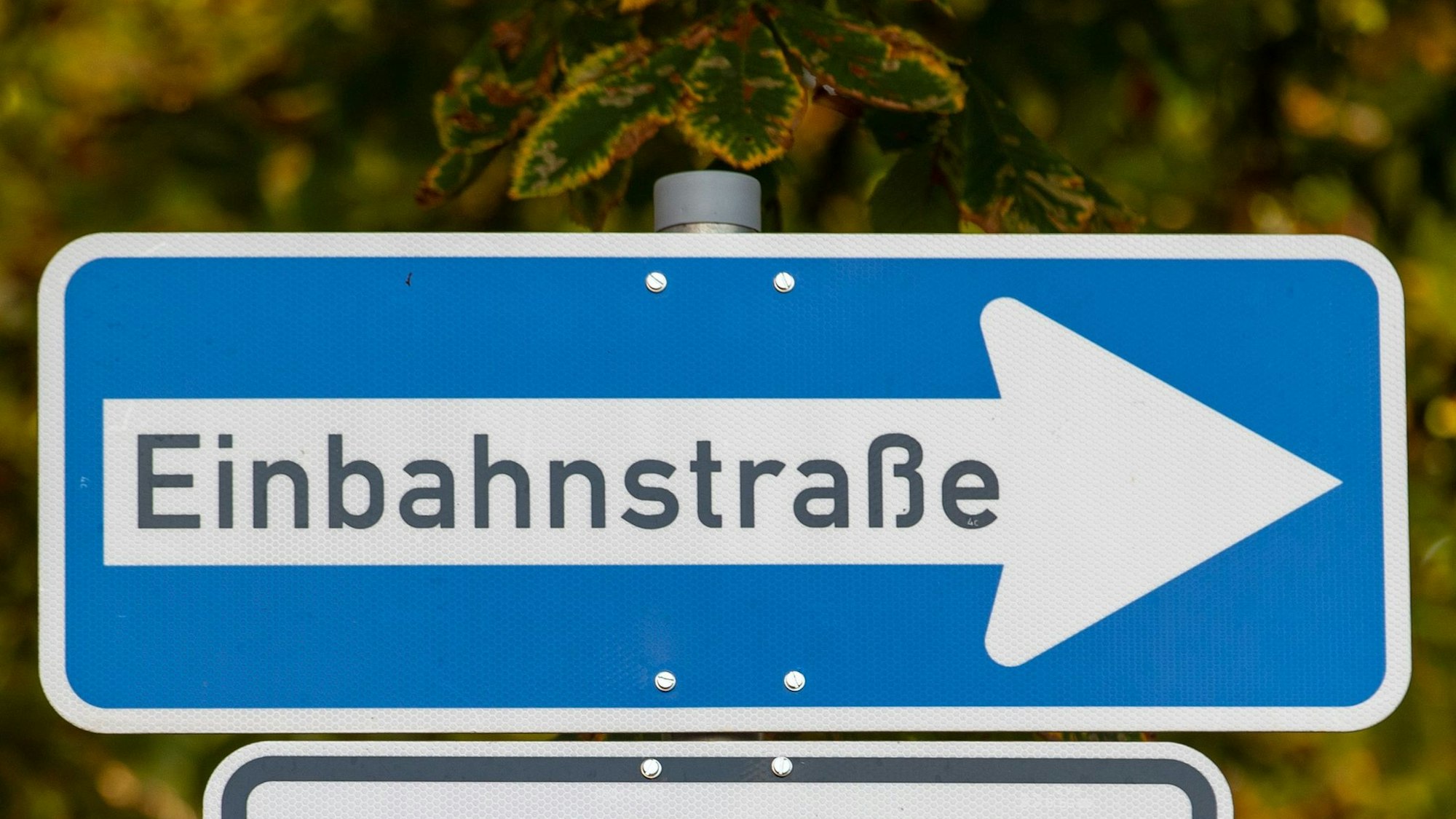 Zu sehen ist ein Einbahnstraßenschild.