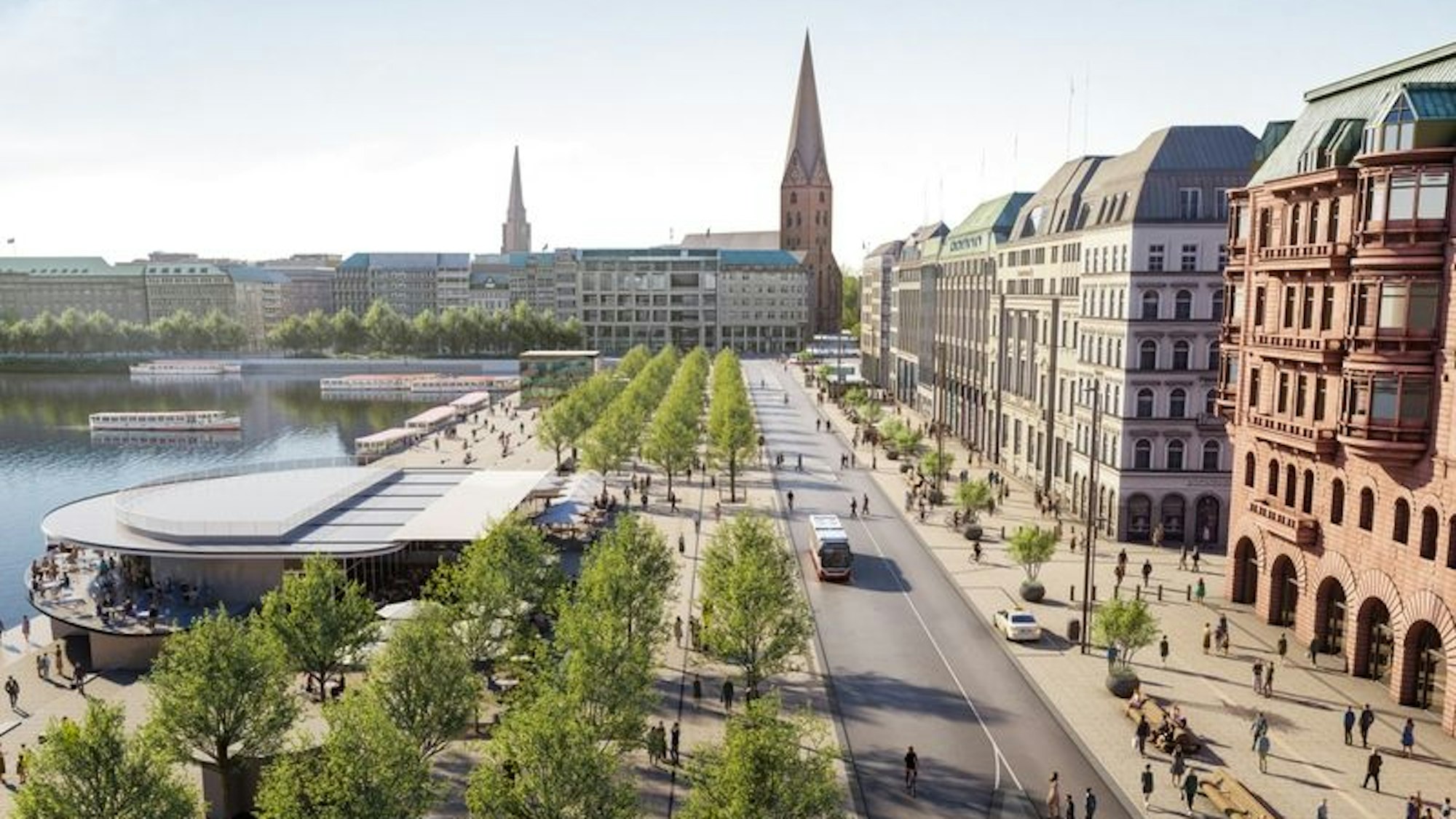 Mehr Bäume, weniger Verkehr: So soll der Hamburger Jungfernstieg demnächst aussehen.