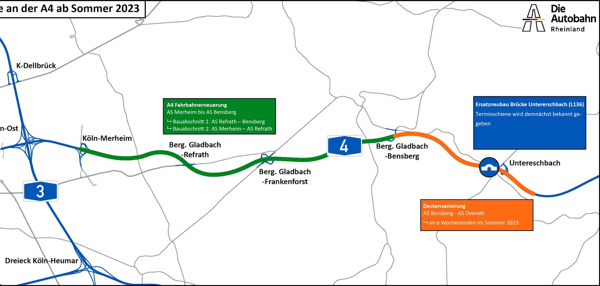 Die Grafik zeigt verschiedene Bauprojekte an der A4.