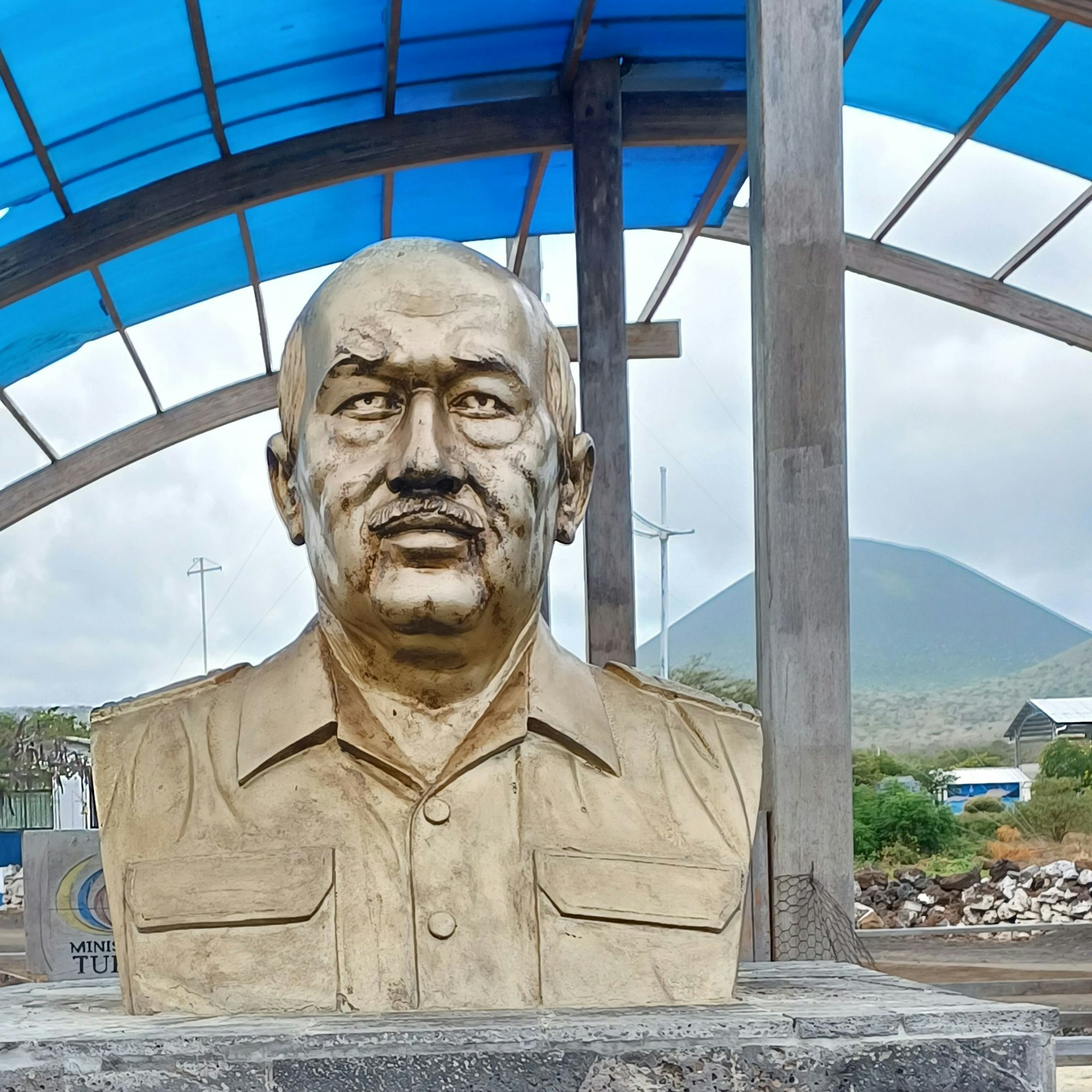 Eine große, bronzefarbende Büste.