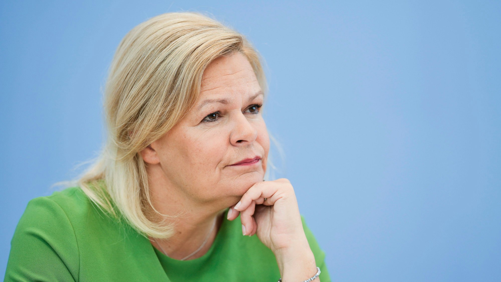 FILE - German Interior Minister Nancy Faeser briefs the media after the cabinet meeting of the German government in Berlin, Germany, on Aug. 23, 2023. Germany's top security official says she hopes prosecutors will find sufficent evidence to indict whoever carried out last year's attack on the Nord Stream gas pipelines in the Baltic Sea. (AP Photo/Markus Schreiber, File)