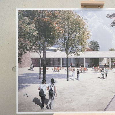 So soll der fertige Zentralbau am Freiherr-vom-Stein-Schulzentrum aussehen. Der Abschluss der Arbeiten wird noch bis 2024 dauern.