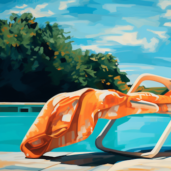 Eine Illustration zeigt ein Handtuch, das auf einem Liegestuhl neben einem Swimmingpool liegt.