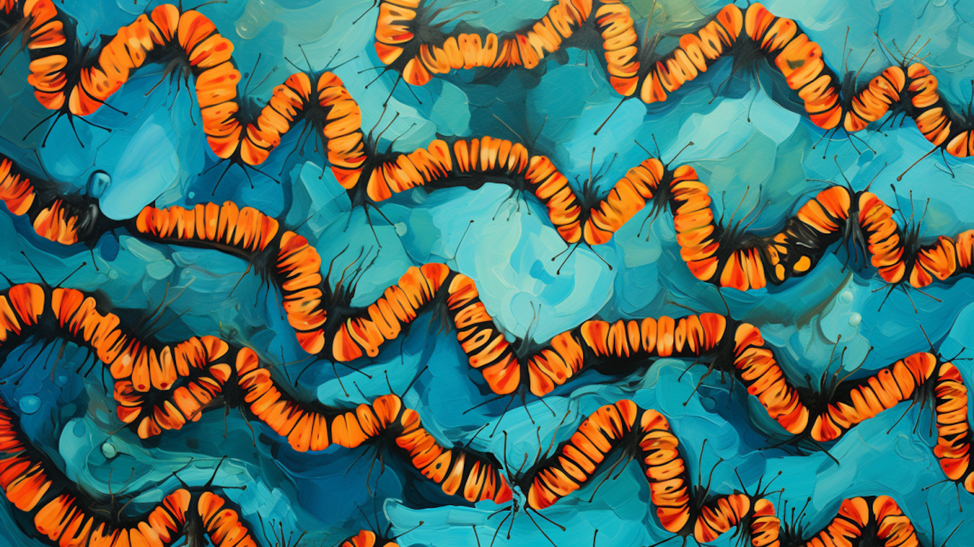 Eine Illustration zeigt eine Gruppe Buchsbaumzünsler-Larven.