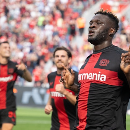 Leverkusens Victor Boniface beim Torjubel