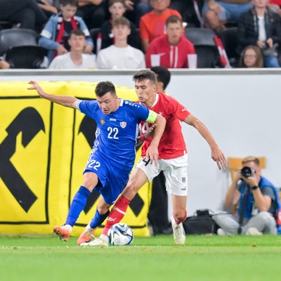 SOCCER - AUT vs MDA, test match LINZ,AUSTRIA,07.SEP.23 - SOCCER - OEFB International Friendly, Länderspiel, Nationalmannschaft match, Austria vs Moldova. Image shows Vadim Rata MDA and Dejan Ljubicic AUT. PUBLICATIONxNOTxINxAUTxSUIxSWE GEPAxpictures/xChristianxMoser