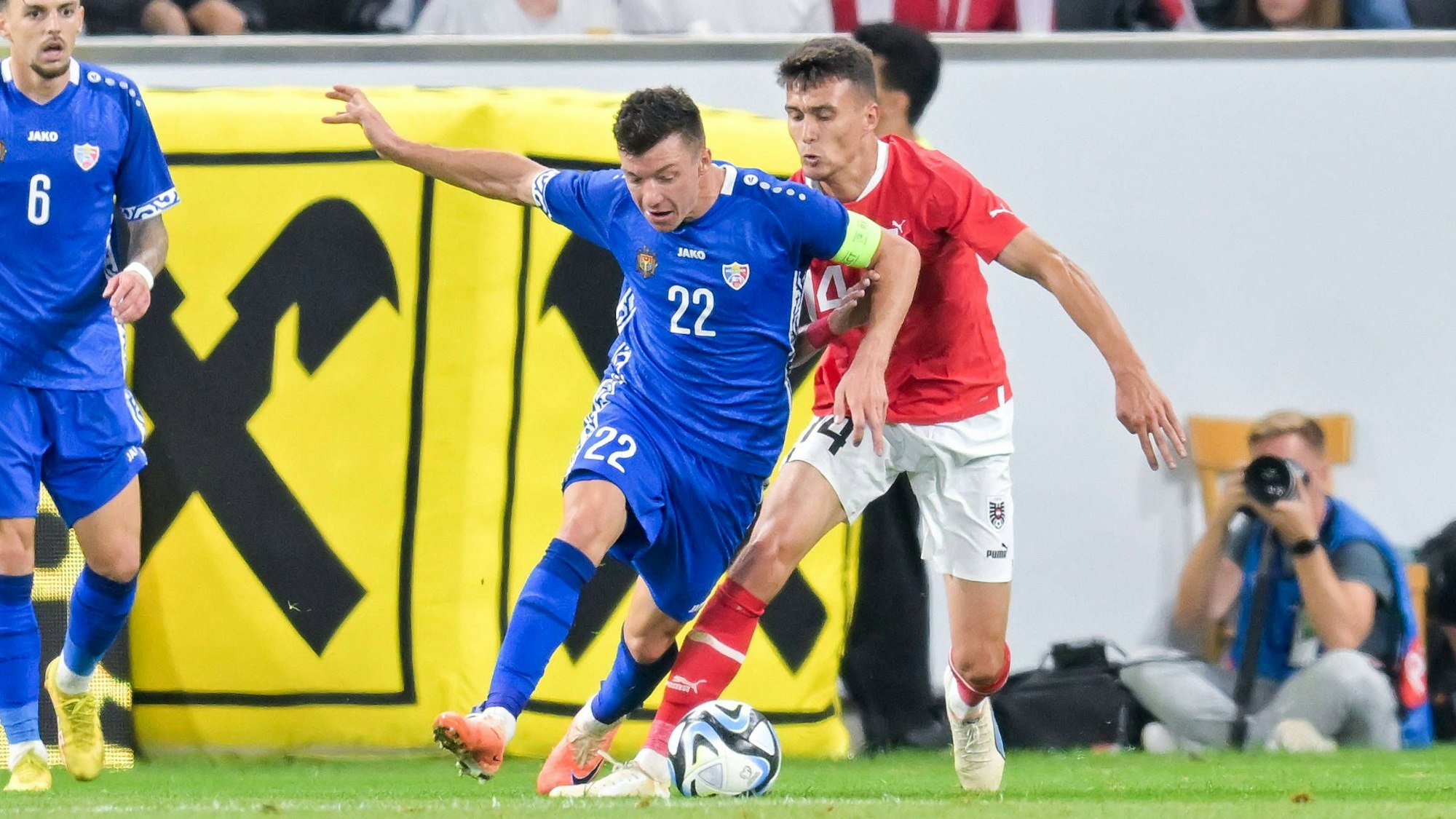 SOCCER - AUT vs MDA, test match LINZ,AUSTRIA,07.SEP.23 - SOCCER - OEFB International Friendly, Länderspiel, Nationalmannschaft match, Austria vs Moldova. Image shows Vadim Rata MDA and Dejan Ljubicic AUT. PUBLICATIONxNOTxINxAUTxSUIxSWE GEPAxpictures/xChristianxMoser