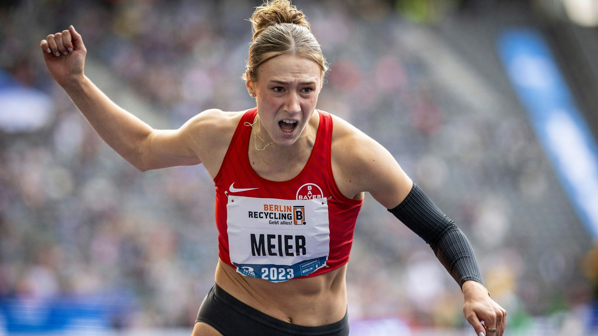 ISTAF Berlin, 03.09.2023 Berlin, Germany - September 3: Marlene MEIER GER competing during the 100m hurdles of the ISTAF at the Olympiastadion in Berlin, Germany on September 3, 2023. *** ISTAF Berlin, 03 09 2023 Berlin, Germany September 3 Marlene MEIER GER competing during the 100m hurdles of the ISTAF at the Olympiastadion in Berlin, Germany on September 3, 2023 Copyright: xBEAUTIFULxSPORTS/AxelxKohringx