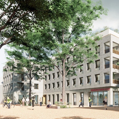 Das Bild zeigt eine Visualisierung des neuen Gebäudes der Kreissparkasse in Frechen.