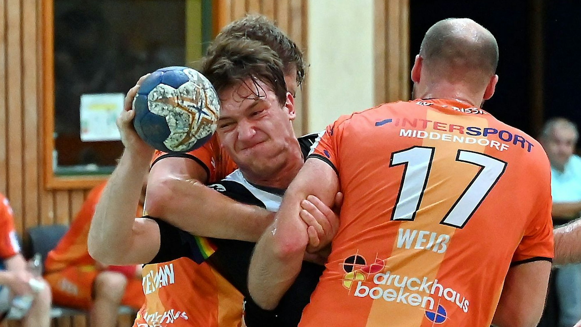 08.09.2023, Handball-Bergische Panther-TuS Opladen
mitte: Maxim Swiedelsky (Opladen)
Foto: Uli Herhaus