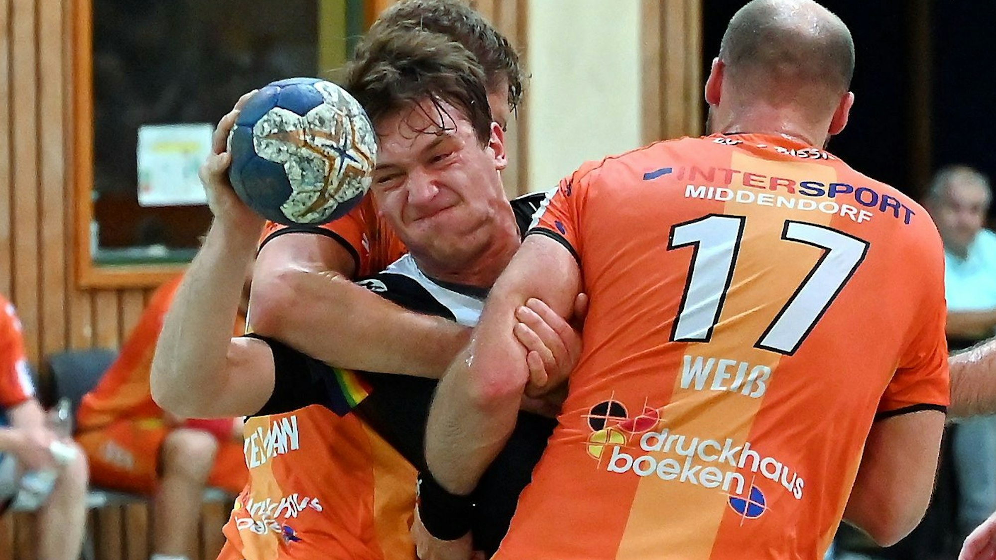 08.09.2023, Handball-Bergische Panther-TuS Opladen
mitte: Maxim Swiedelsky (Opladen)
Foto: Uli Herhaus