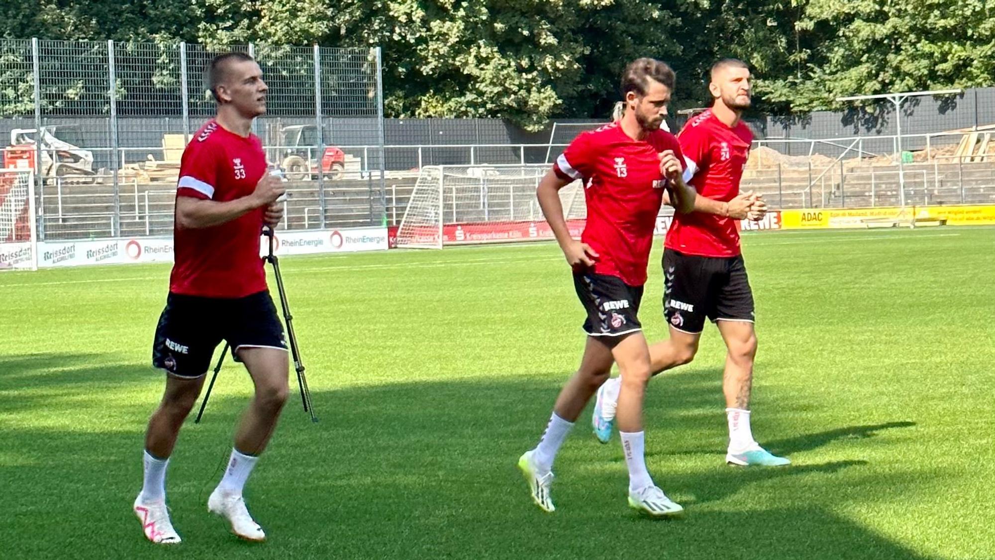 Florian Dietz, Mark Uth und Jeff Chabot (v.l.) absolvierten am Montag eine individuelle Einheit, zumindest bei Chabot hofft Steffen Baumgart auf eine baldige Rückkehr.